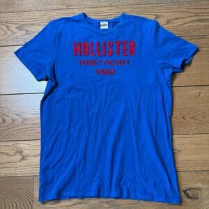 VTG Hollister Single Stitch Men T Shirt SZ L First Point Preppy Casual Y2K Blue
